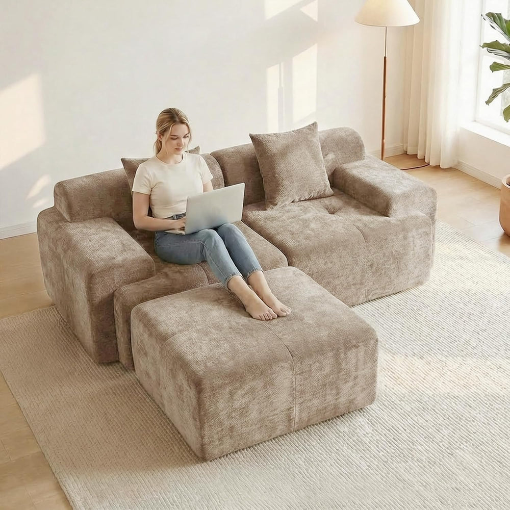84" Modular Loveseat Couch, 60" Deep Seat Boneless Sofa with Ottoman