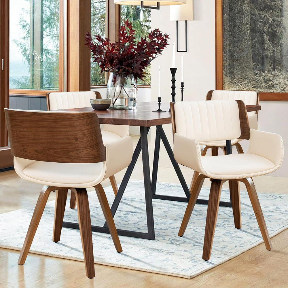 LUNLING Swivel Accent Faux Leather Dining Chairs Set of 4,Mid Century Modern ...