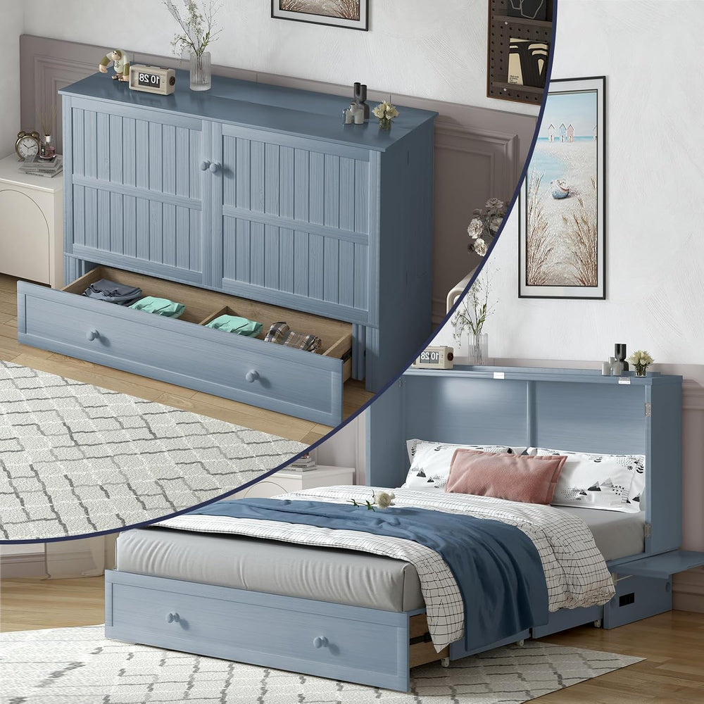 ijuicy Murphy Cube Bed Queen with Memory Foam Mattress-Grayish Blue | USB Cha...
