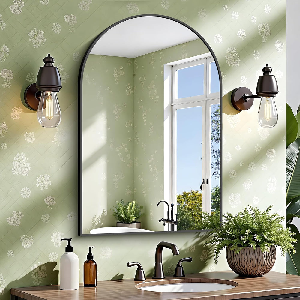 CIRCUMI Arched Wall Mirror, 24"x36" Black Arched Mirror for Bathroom