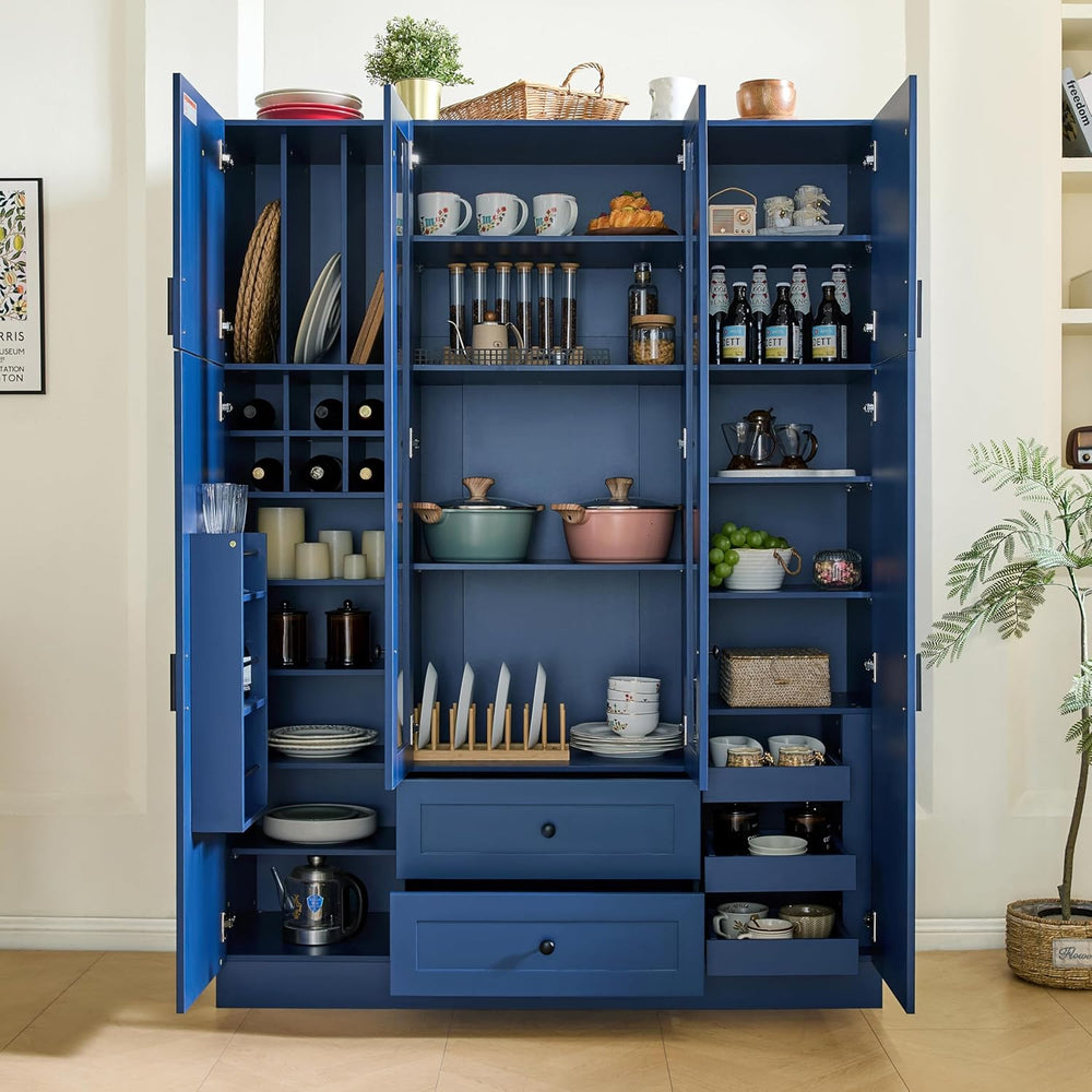 VilroCaz Wood Large Kitchen Pantry with 6 Doors, 53.2''Lx17.7'