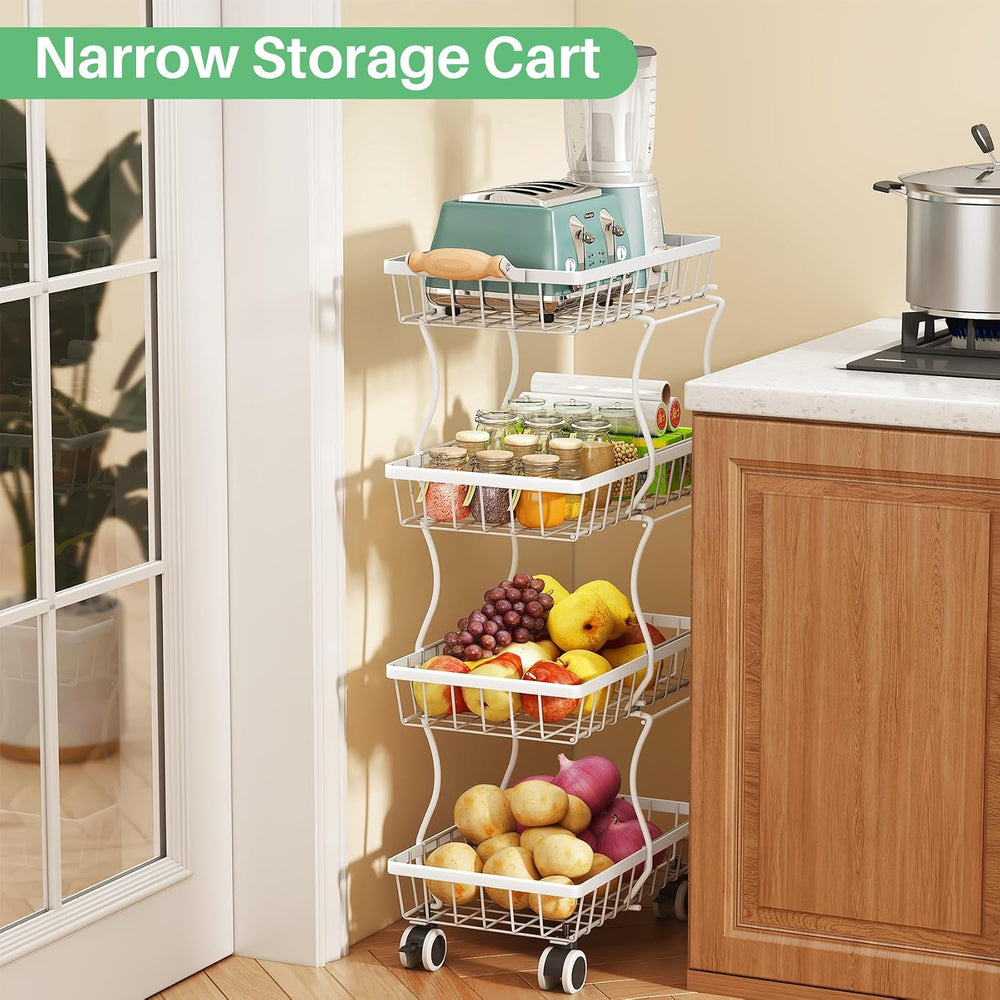 SAYZH 4-Tier Fruit Basket Stand with Vegetable Baskets for Kitchen, White | S...