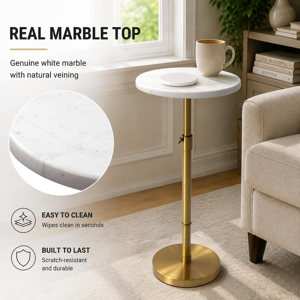 10" Adjustable Marble Drink Table, End Table with 4 Coasters