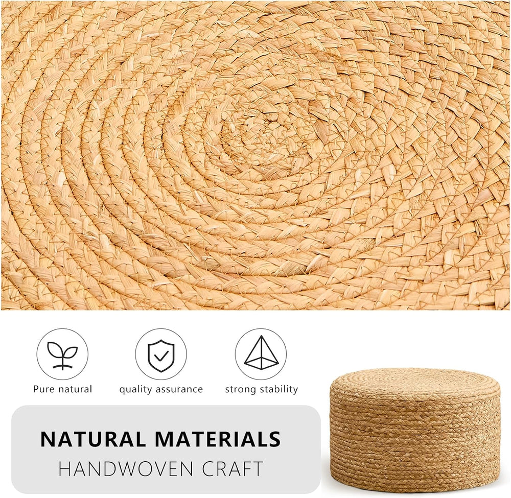 Wimarsbon Round Pouf Ottoman, Natural Hand Knitted Footrest Poof, Rustic Loun...