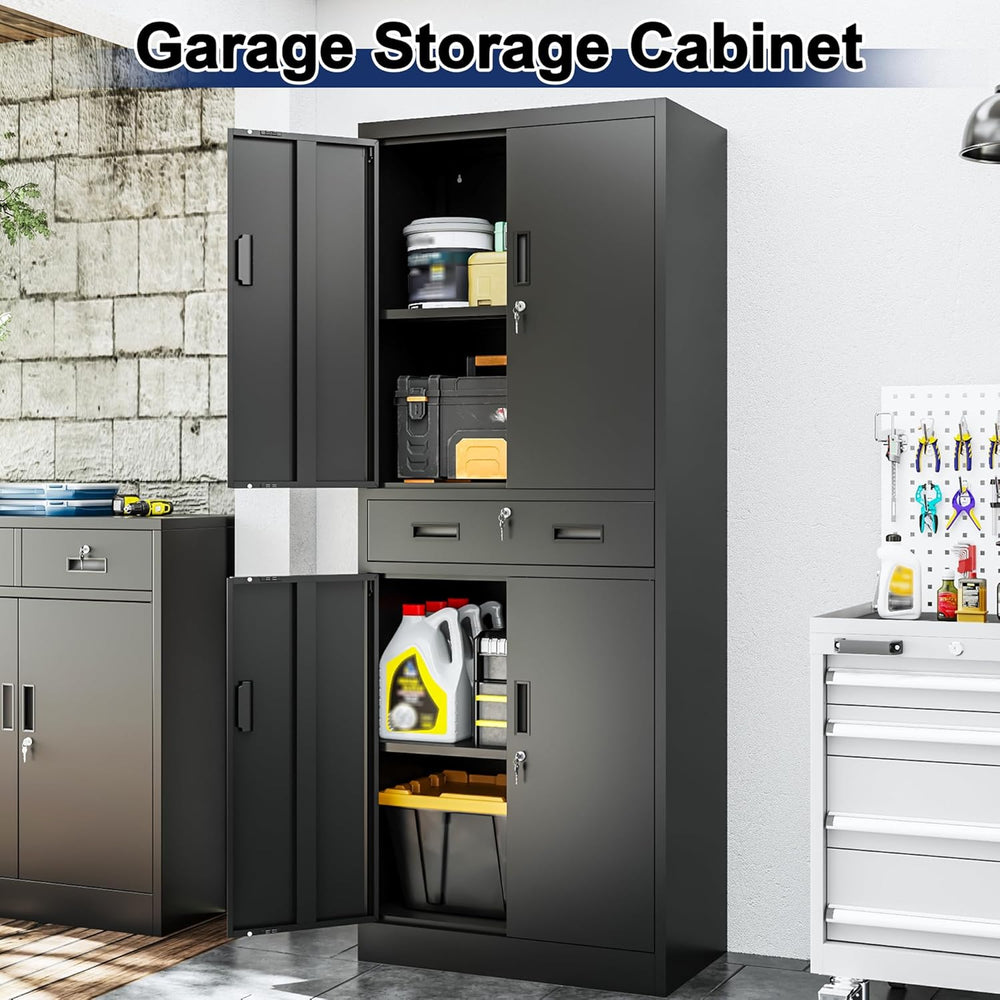 BESFUR Metal Garage Storage Cabinet with a Drawer Locking Doors and 2 Adjusta...