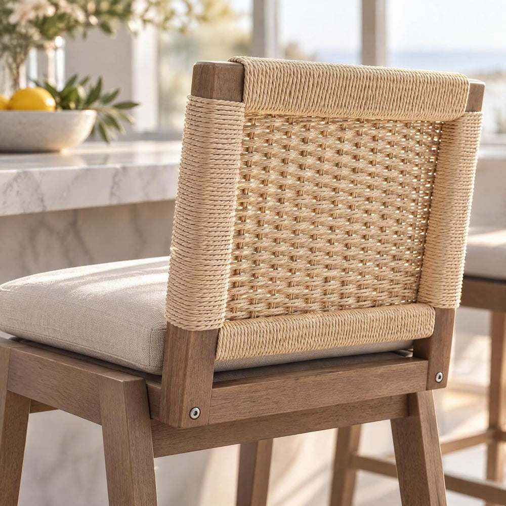 27" Woven Linen Counter Stools Set of 4, Beige