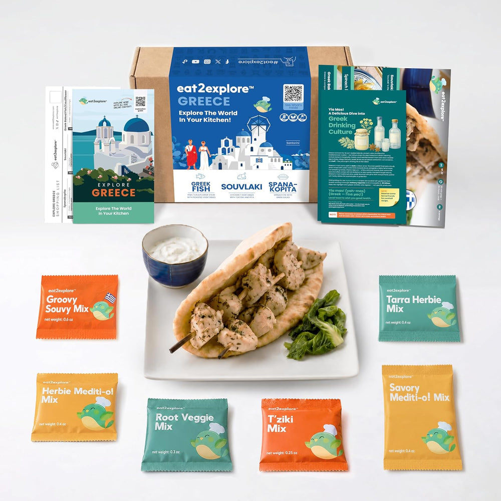 eat2explore Global Cooking Kits, Meal Gift Box for Teens & Adults, GREECE