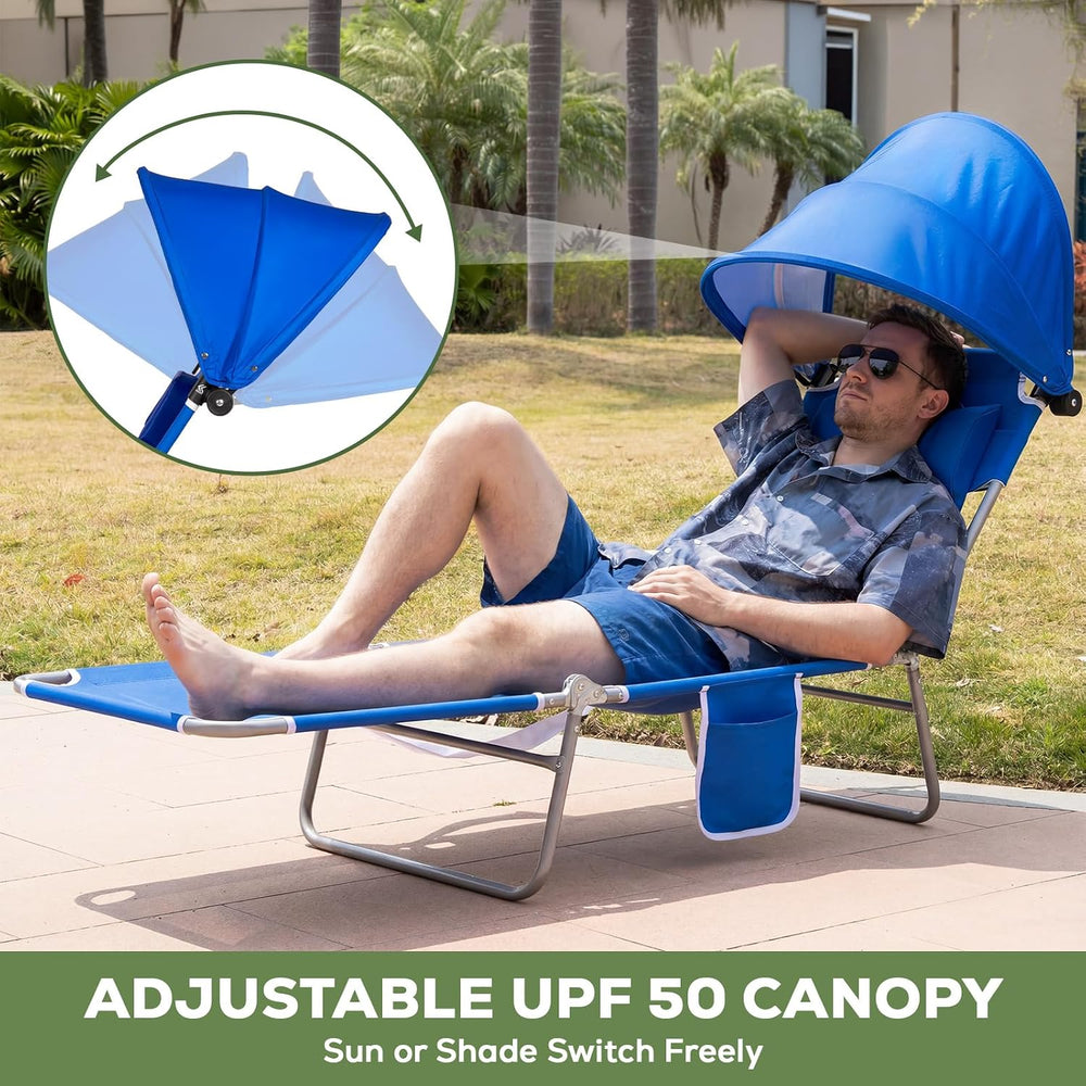 2PK Face-Down Tanning Beach Chair with UPF 50+ Canopy, Adjustable Folding Sun...