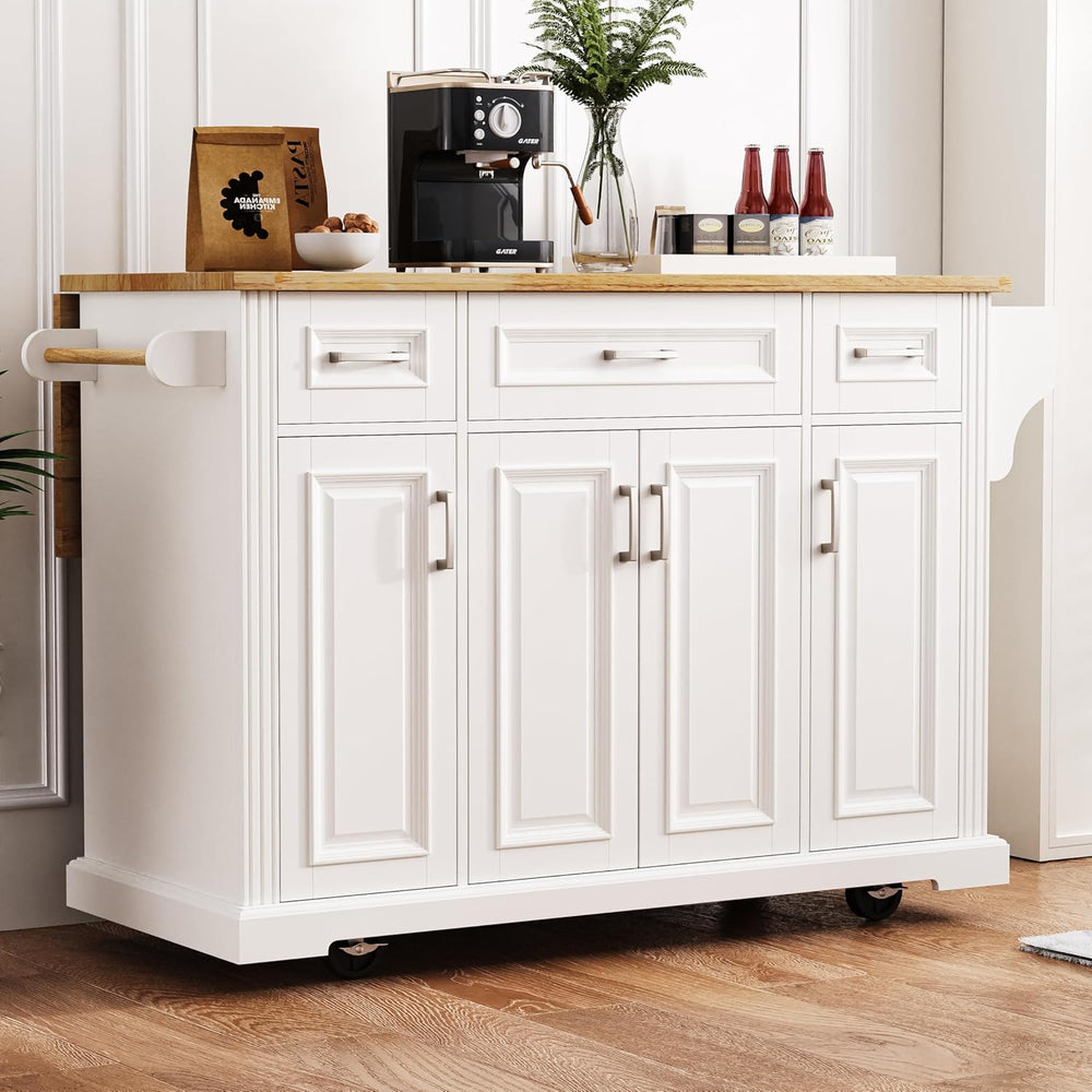 54" Folding Kitchen Island, Embossed Texture&Silver Handle,White | R...