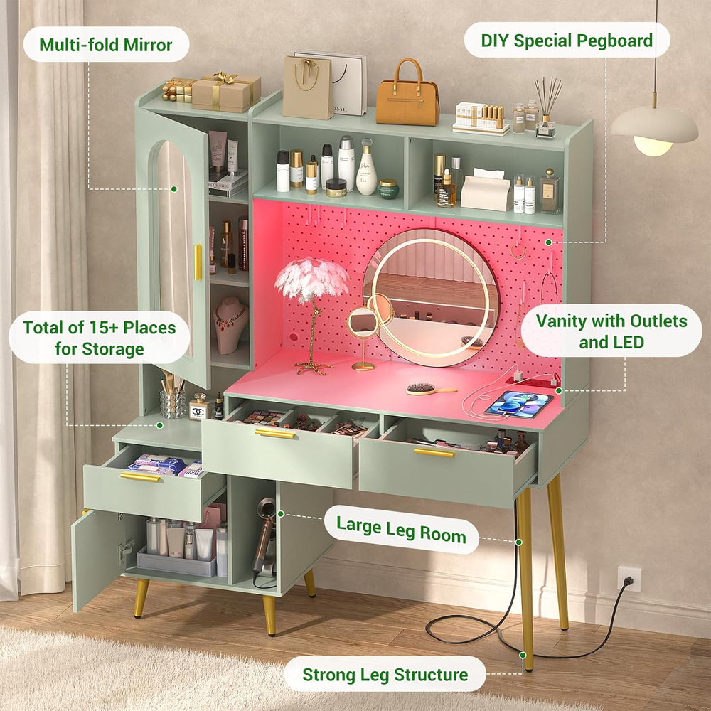 Armocity 48'' Makeup Vanity with Hutch, Modern Bedroom Vanity with Ch...