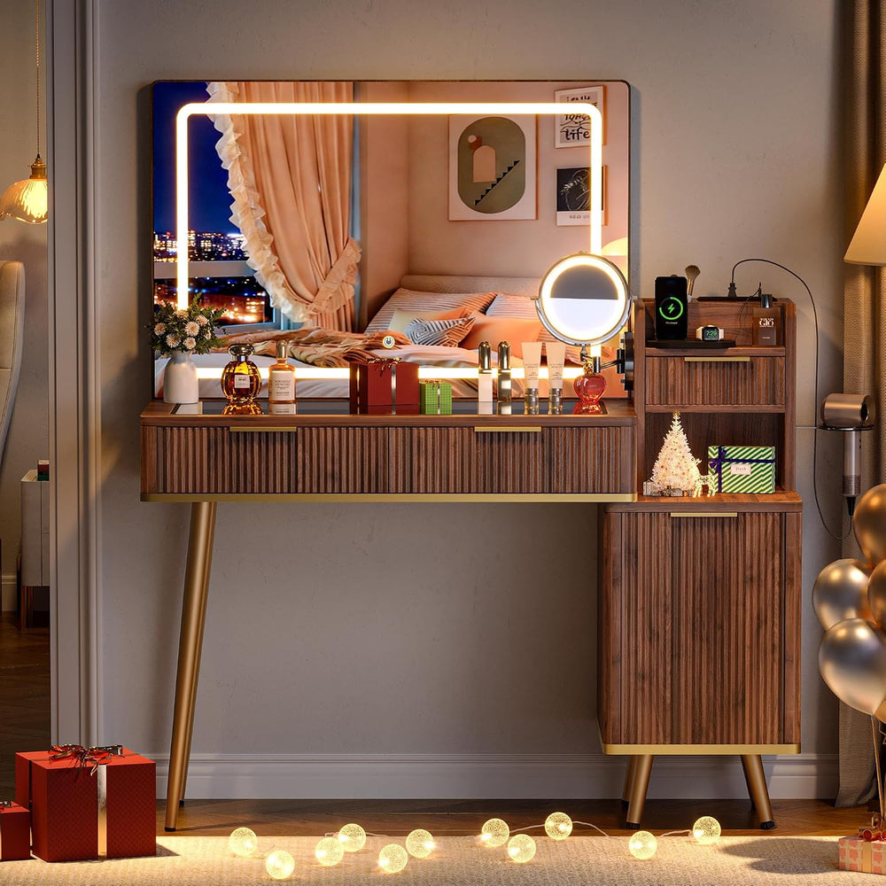 Einhomn 47" Vanity Desk with 5X Magnifying Mirror & 3-Color LED Ligh...