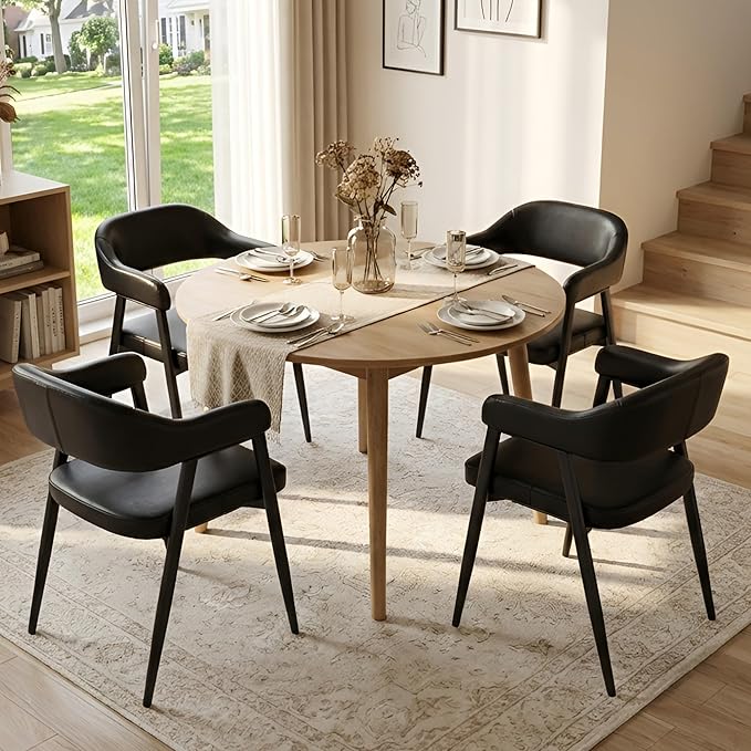 HNY Modern Dining Room Arm Chairs Set of 4, Retro Faux Leather Upholstered Ba...