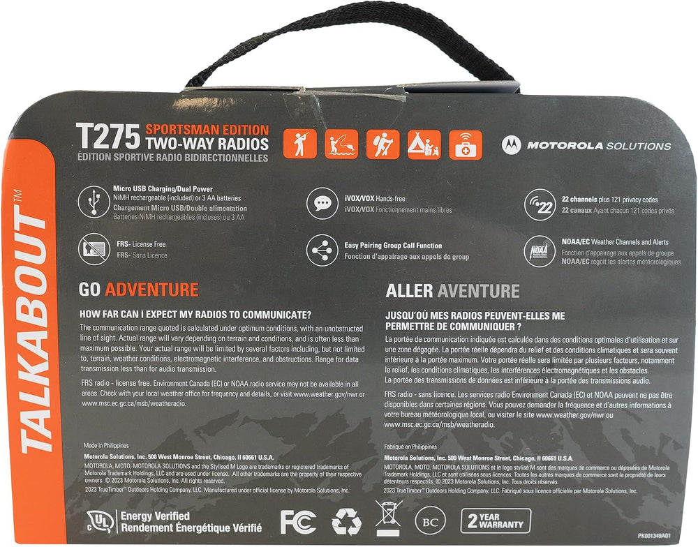 Motorola Talkabout T275 Two-Way Radios (2-Pack) – 25 Mile Range, Rechargeable...