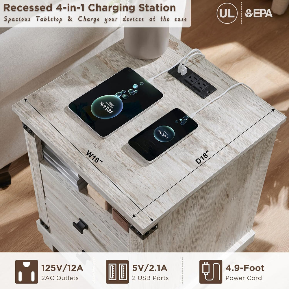 RedLemon Farmhouse Nightstand Set of 2 with Charging Station, 18" Rustic...
