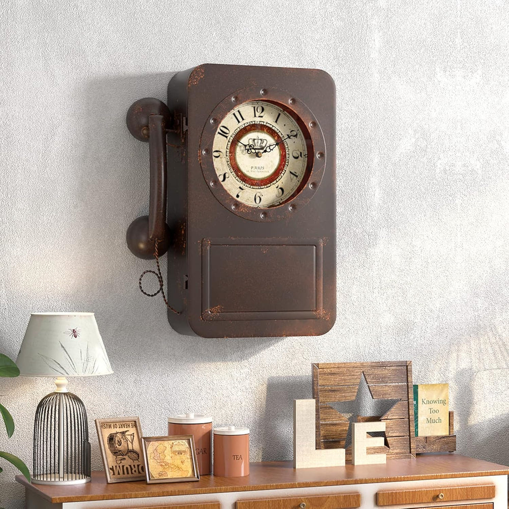 Abdurey Retro Old Telephone Wall Clock with Hidden Safe
