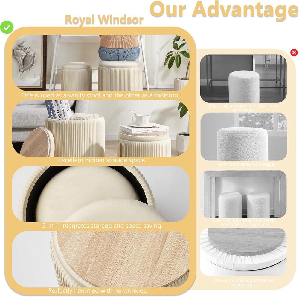 Royal Windsor Round Ottoman with Storage Set of 2,Vanity Stool with Storage f...