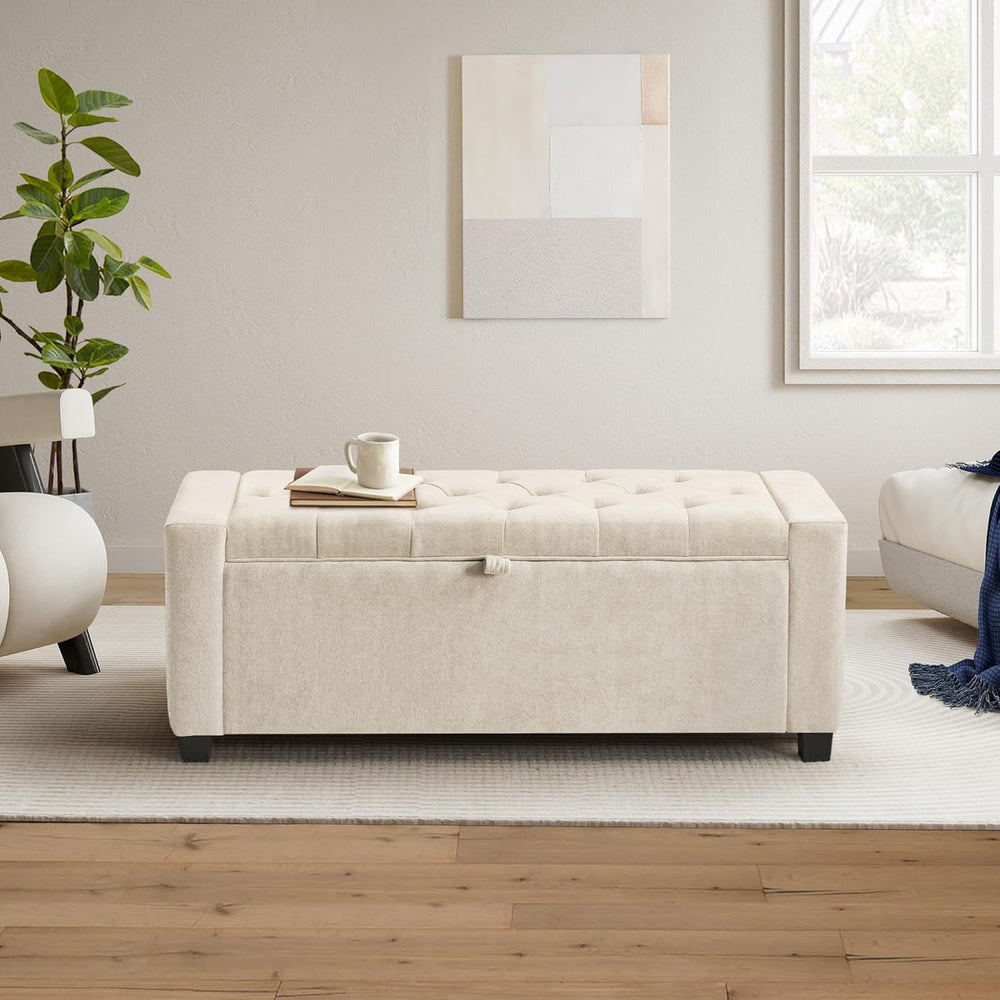 GRAINELL 42.13” Storage Ottoman Bench, Upholstered Tufted Bedroom Bench | End...