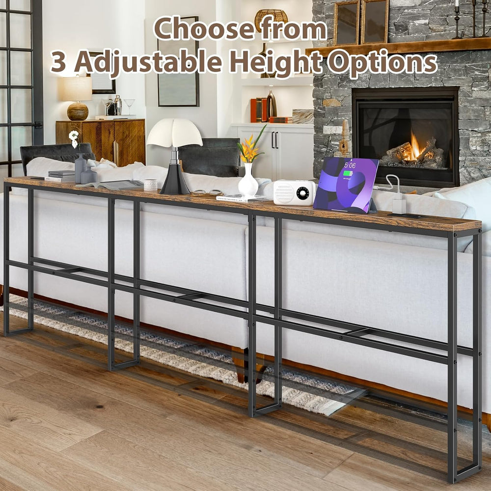 102 in Narrow Behind Couch Table with 2 Power Outlets,Rustic Brown | 2 USB-C ...
