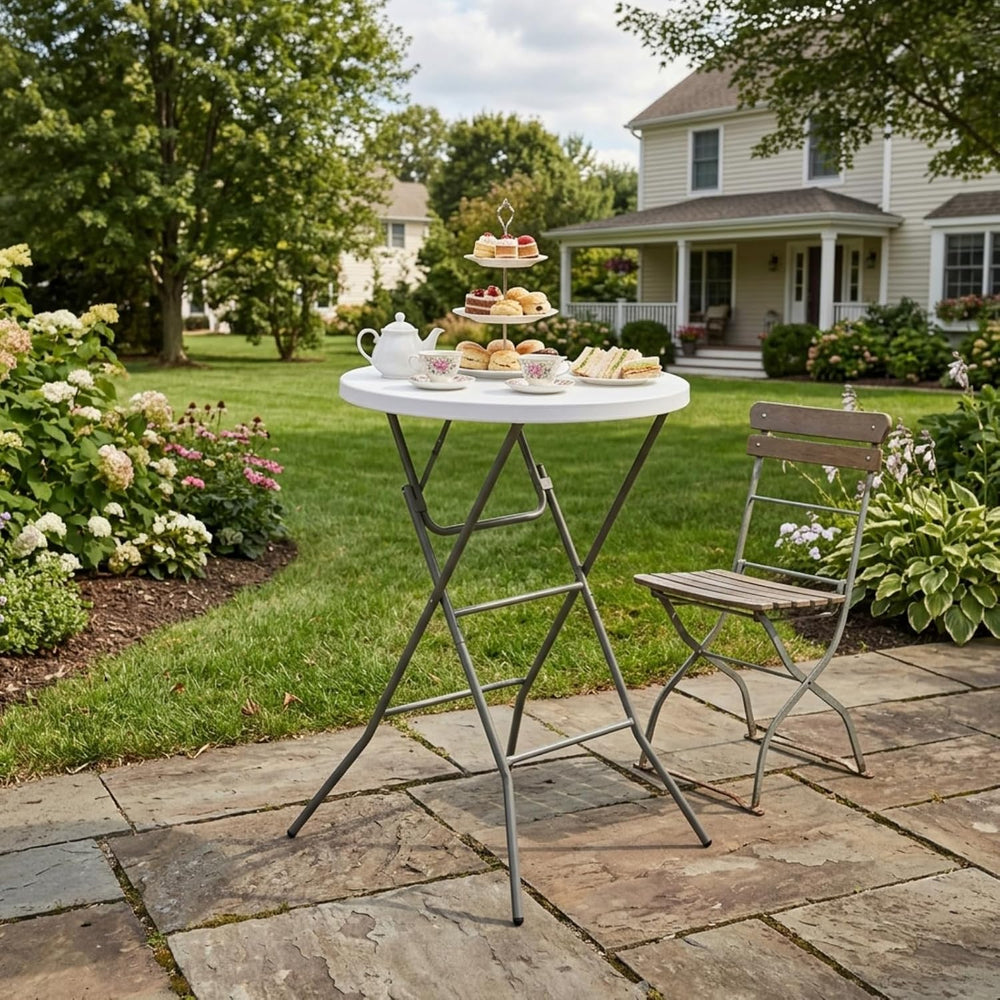 32" Round Folding Table, Portable Bar Height Folding Table with Detachab...