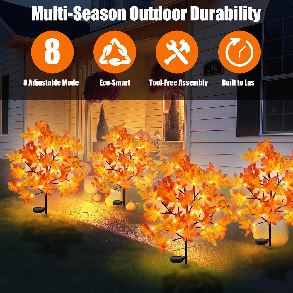 Uieke 4 Pack Solar Fall Lights Outdoor Decorative, 80LED Fall Solar Stake Lig...