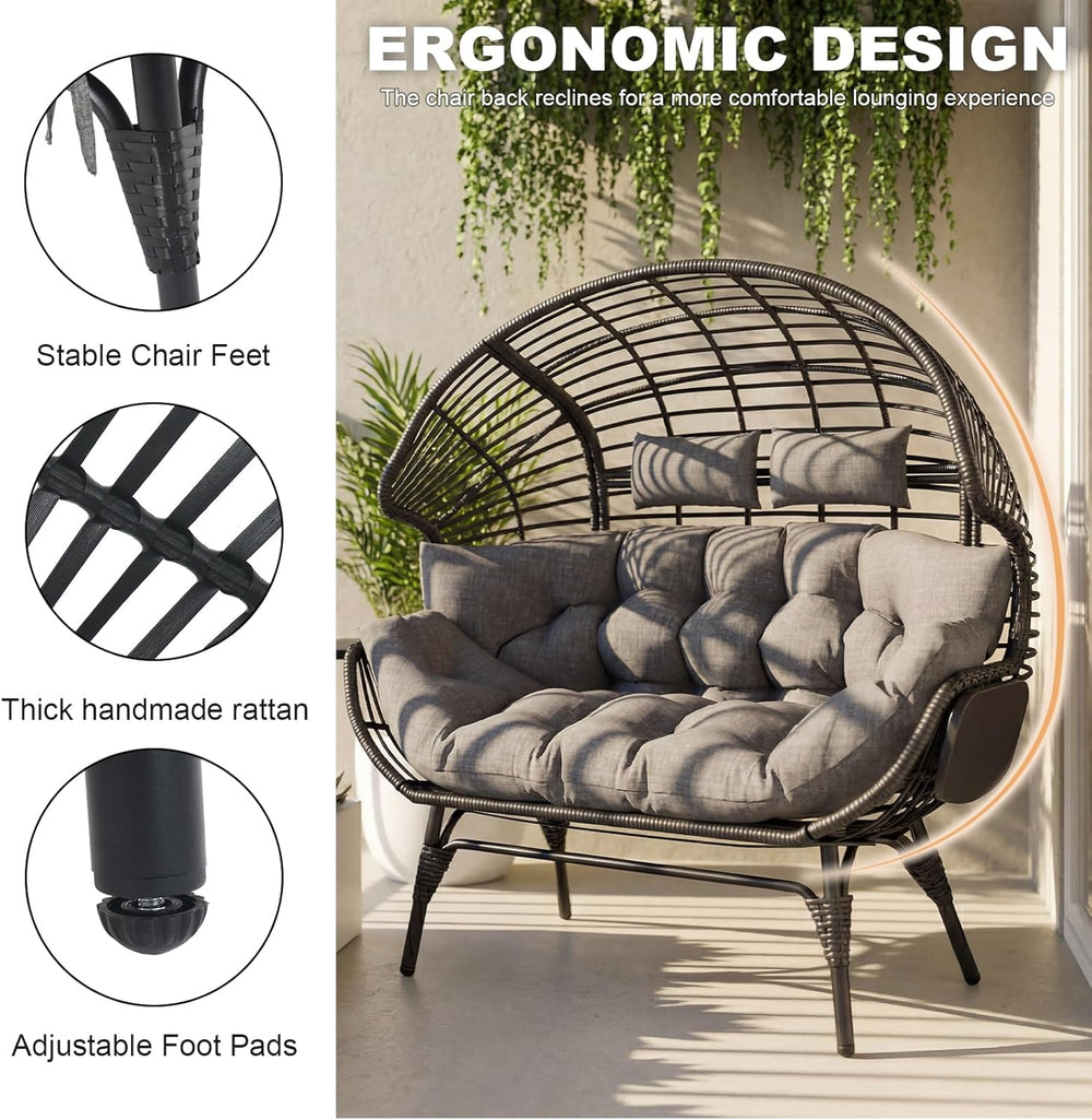 Double Egg Chair with Cup Holder Outdoor Indoor,2 Person Oversized Wicker Lou...