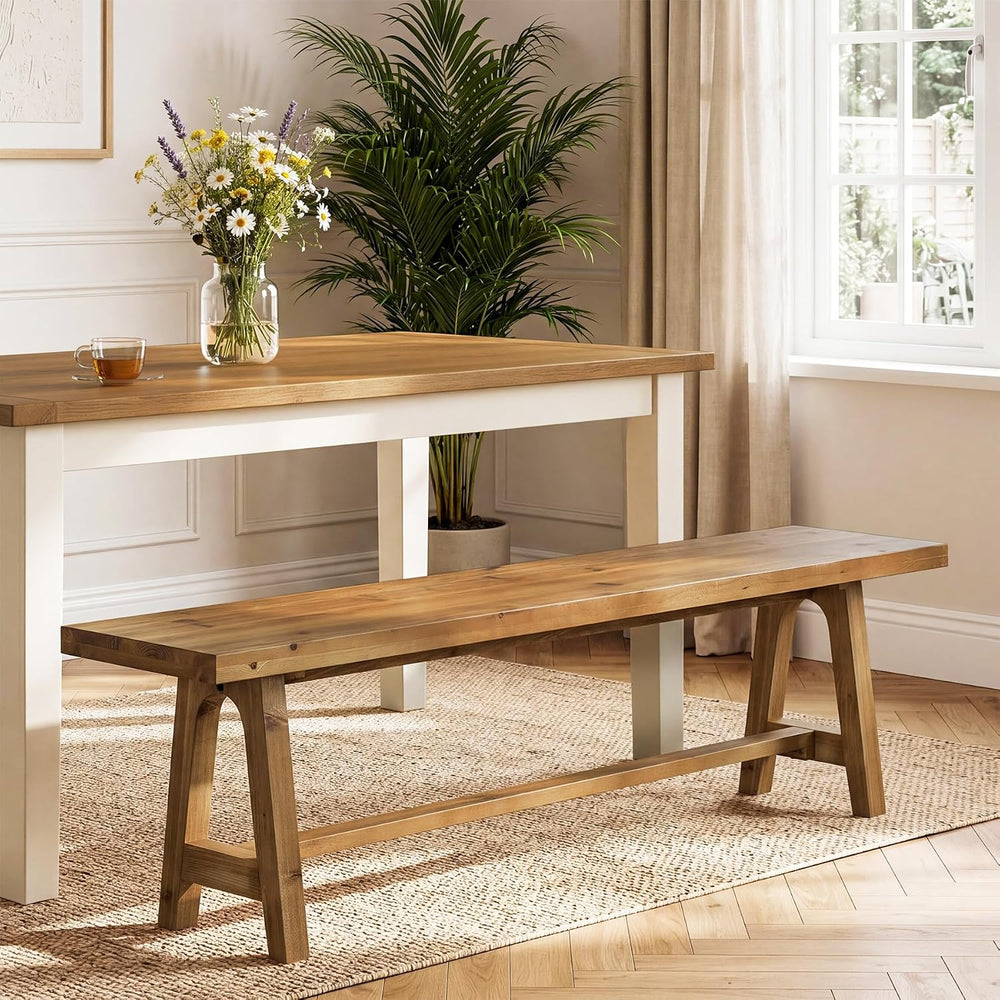 Solid Wood Dining Bench, 63 Inch Long Farmhouse Kitchen Bench for Dining Room...