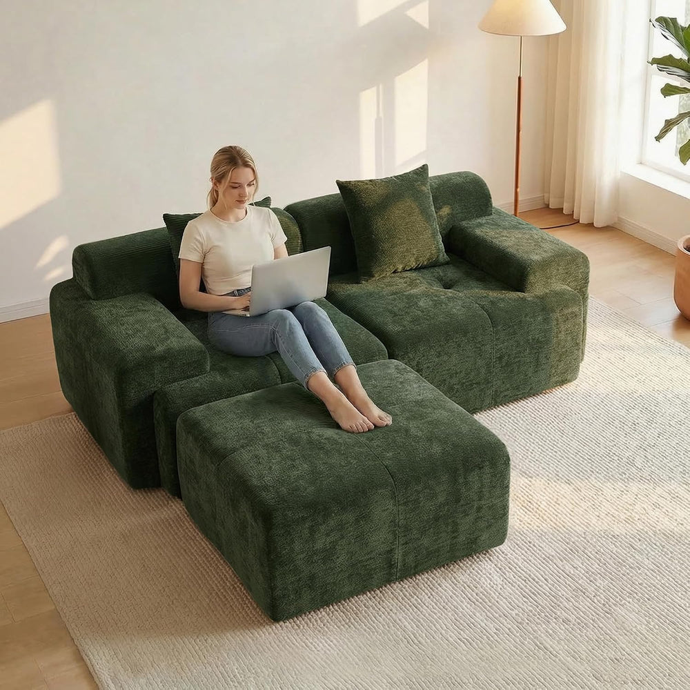 84" Modular Loveseat Couch, 60" Deep Seat Boneless Sofa with Ottoman
