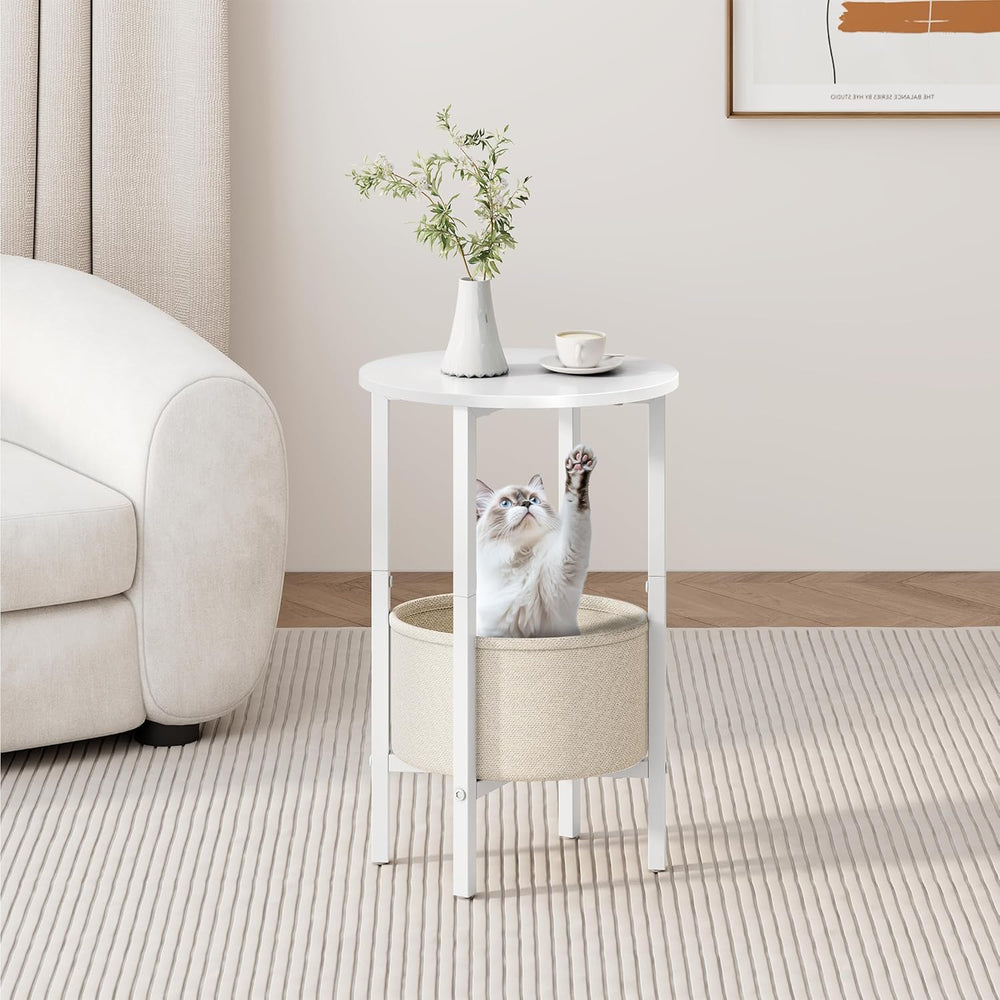 Vagusicc Round Side Table End Table with Storage Basket, Small Side Table Rou...