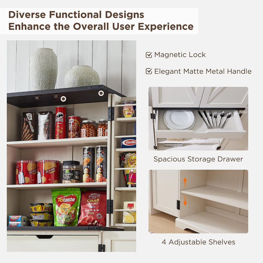 ACCOHOHO 72" Tall Wooden Pantry Storage Cabinet with Door Shelves & ...