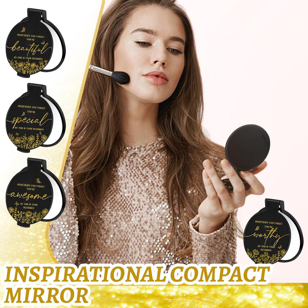 100 Pcs Inspirational Compact Mirror Bulk Small Pocket Mirror Purse Round Por...