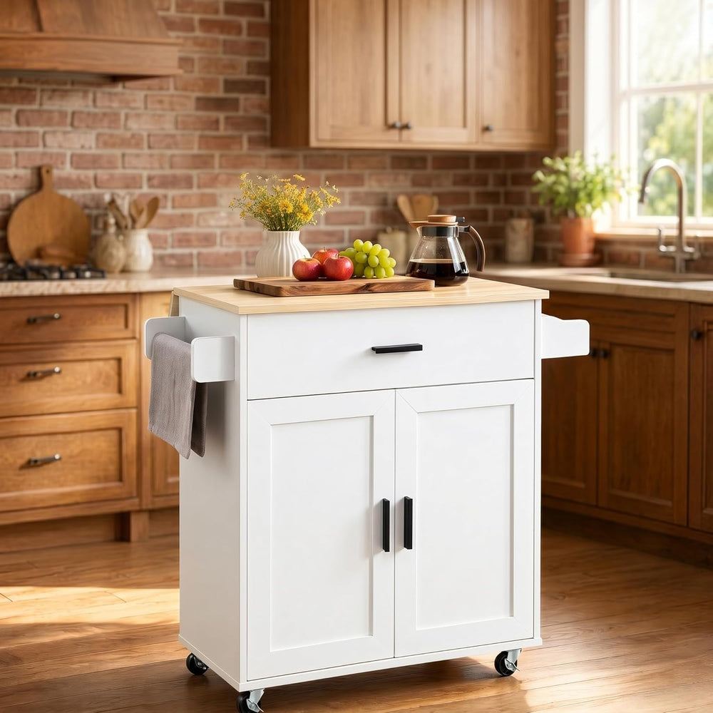 Kitchen Island with Storage, Rolling Kitchen Island on Wheels with Scalable,O...