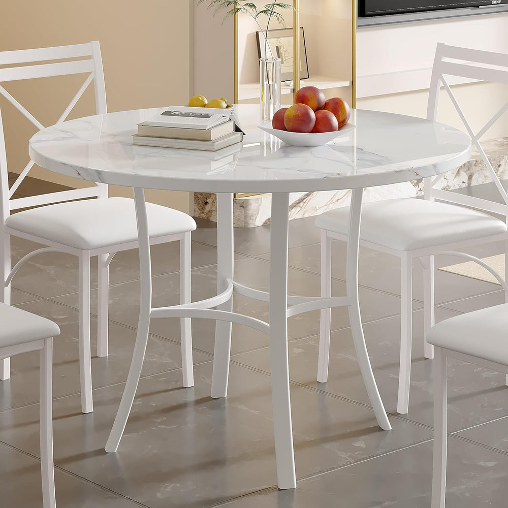 VECELO 36" Round Dining Table for 4, Faux Marble Dinette with Metal Fram...