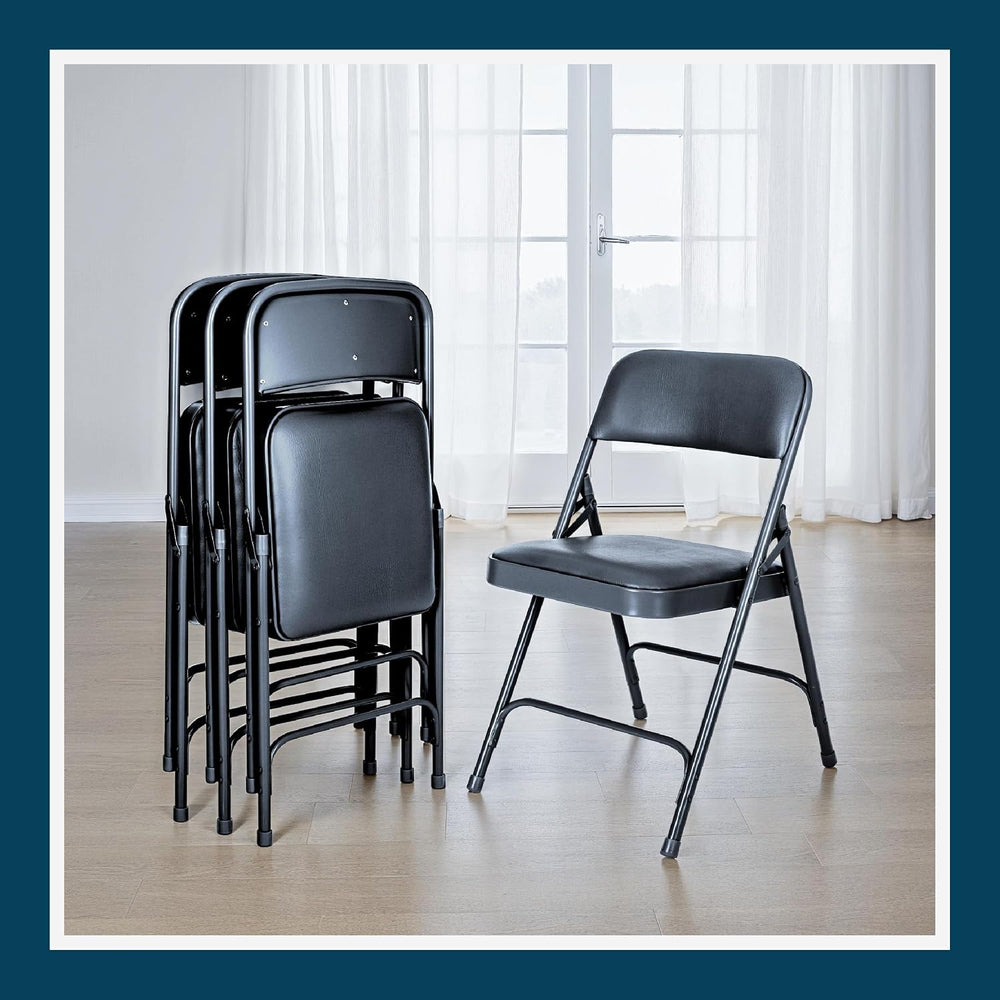 OEF Furnishings OEF1204 Vinyl Cushioned Folding Chairs with Steel Frame, Blue...