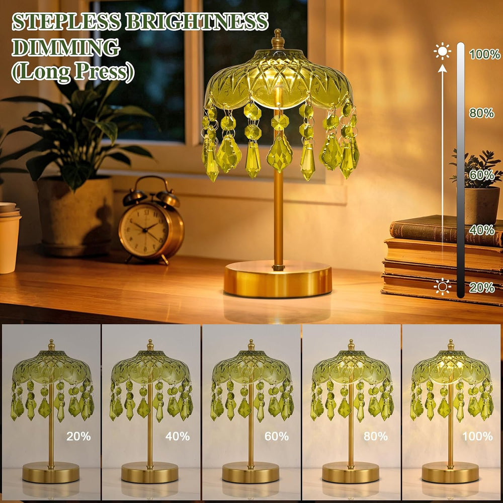 Cordless Crystal Table Lamp, 6000mAh, Touch Dimmable, 3-Color