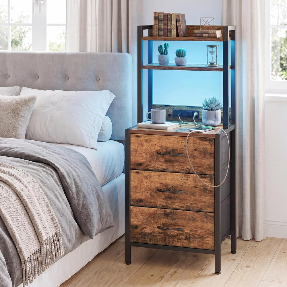 Fixwal 41 Inch Tall Nightstand with Charging Station, Led Night Stand with U-...
