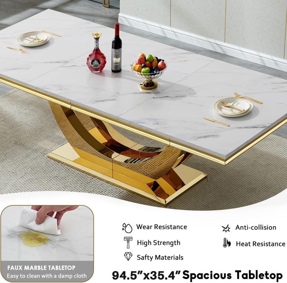 94" White Dining Table for 6-10, Modern Rectangular Kitchen Table with F...