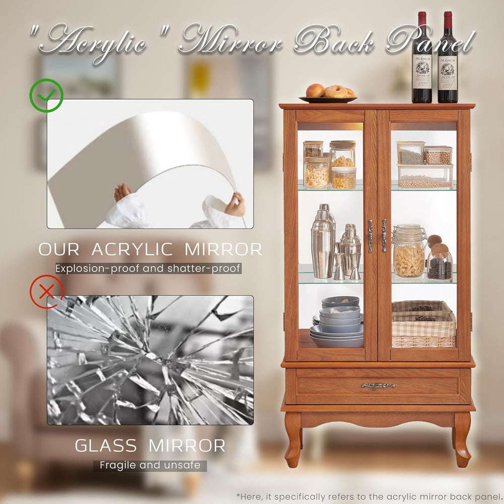 52" Lighted Accent Curio Cabinet, 3-Tier Antique Storage Cabinet with Te...