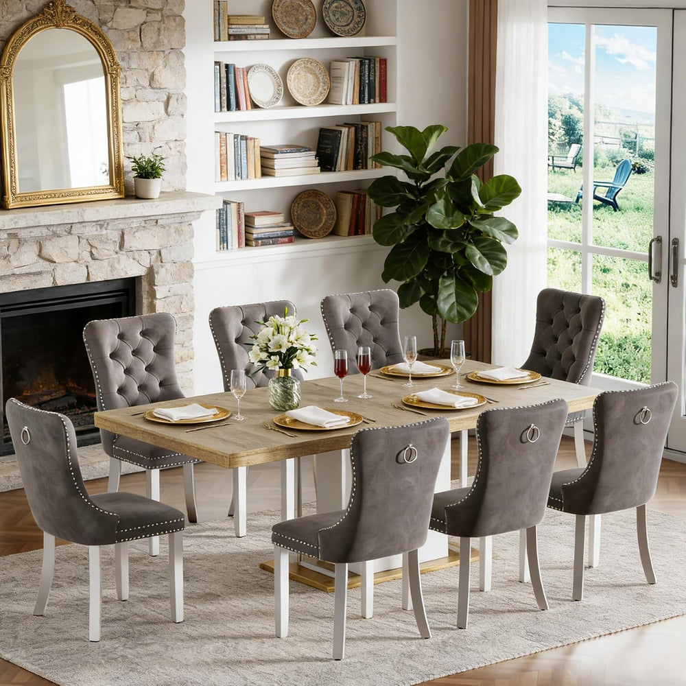 78.7" Farmhouse Extendable Dining Room Table Set for 8, 9-Piece Rectangl...