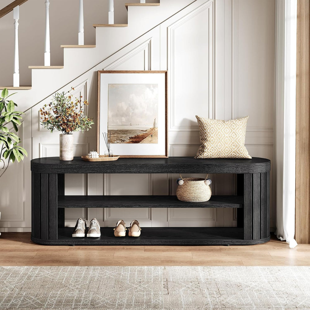 Tribesigns 47.2" Wooden Entryway Bench with 2-Tier Shoe Storage, Farmhou...