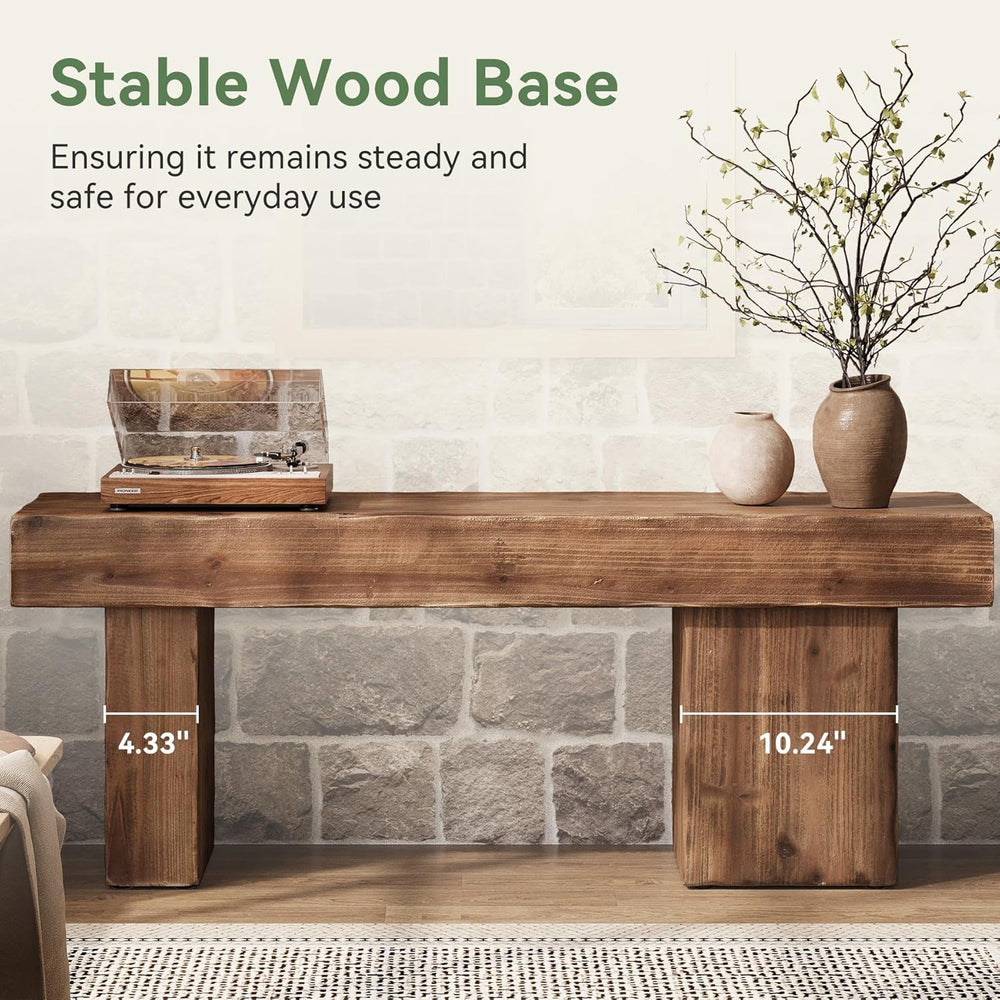 Solid Wood Bench, 47โ Farmhouse Entryway Bench with Thickened Seat & Arti...
