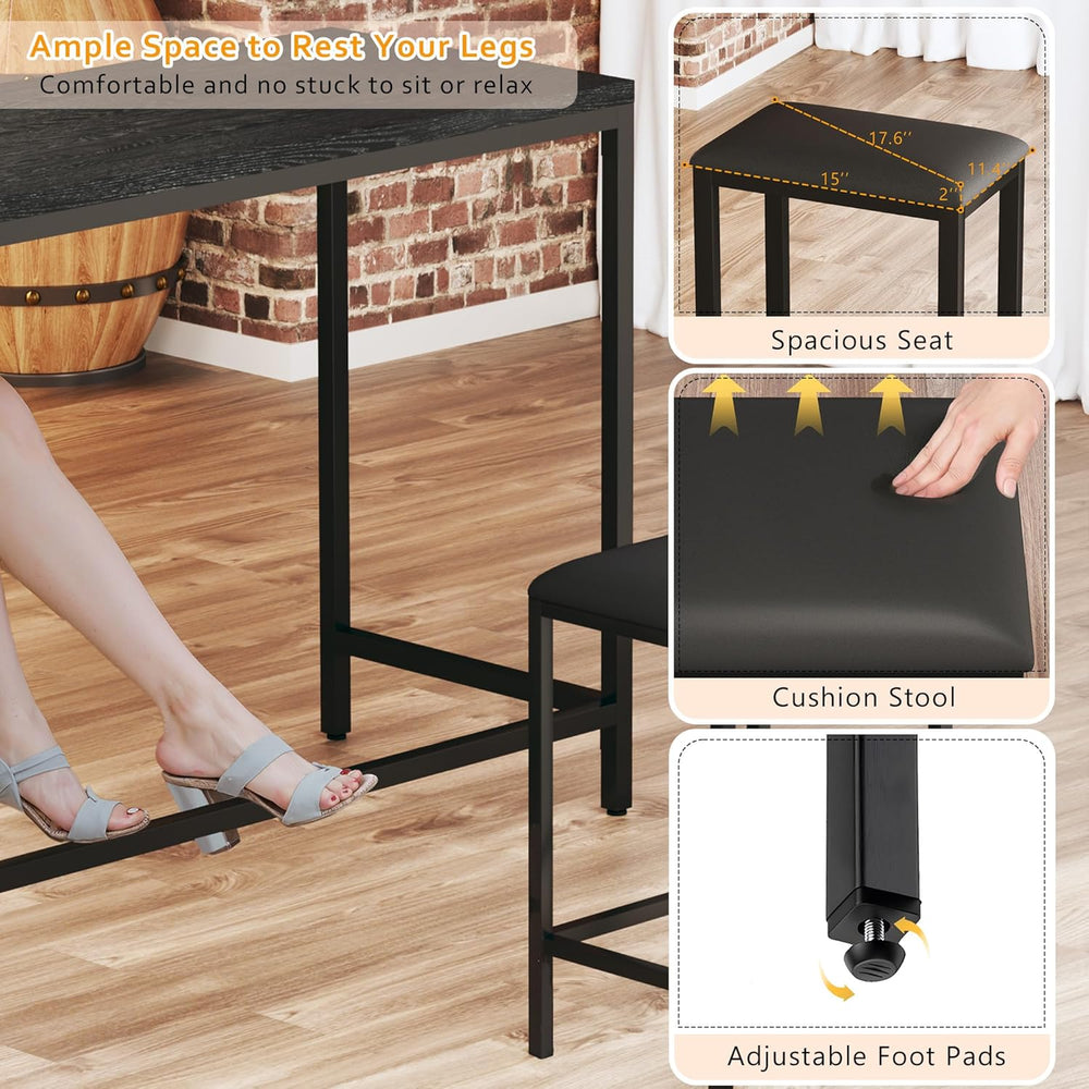 HUAHUU Bar Table and Chairs Set for 2-4, 63'' Convertible L-Shaped Ki...