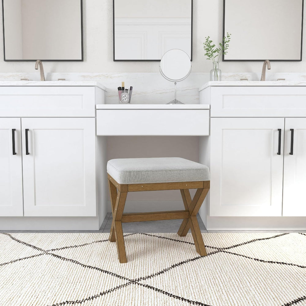 Hillsdale Somerset Backless Wood Vanity Stool for Makeup Room or Bathroom, Da...