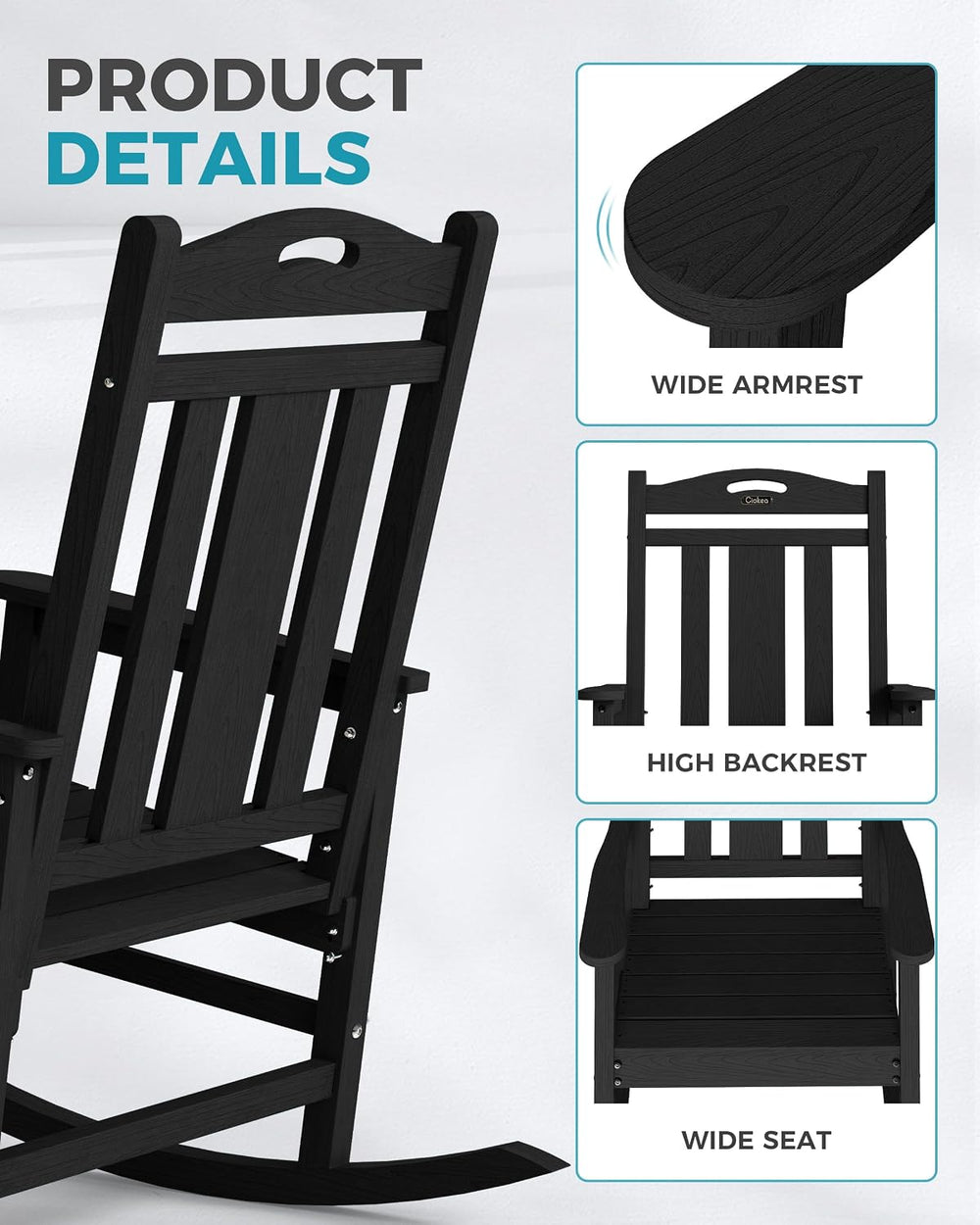 Ciokea Oversized Outdoor Rocking Chair, 380lbs Heavy-Duty Large Patio Rocker,...