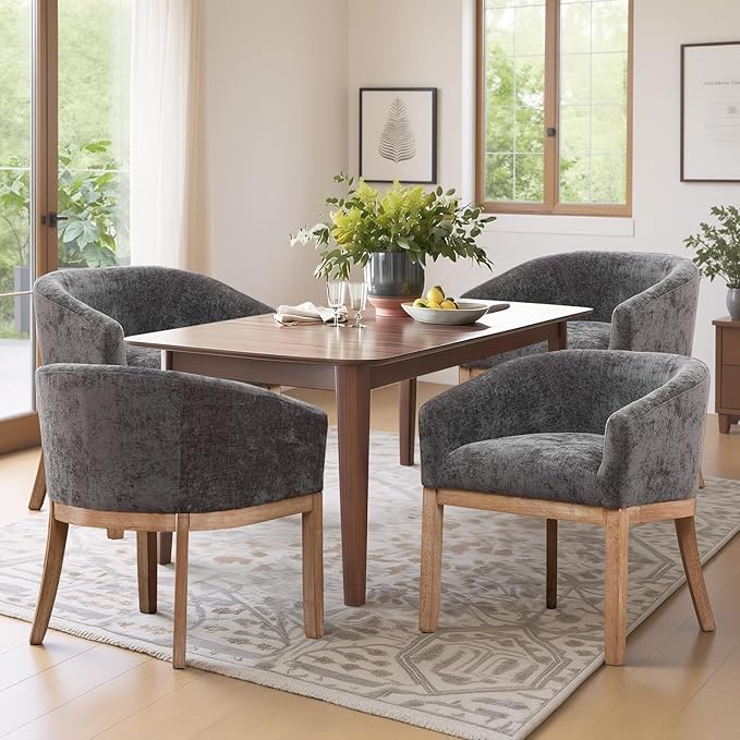 SoarFlash Mid Century Modern Upholstered Barrel Dining Chairs Set of 4, Farmh...
