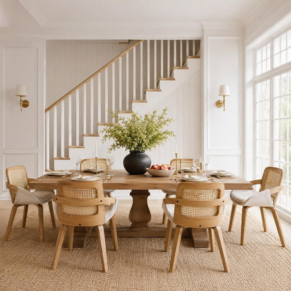 DUOMAY Modern Linen Dining Chairs Set of 2, Rattan Dining Room Chairs | with ...