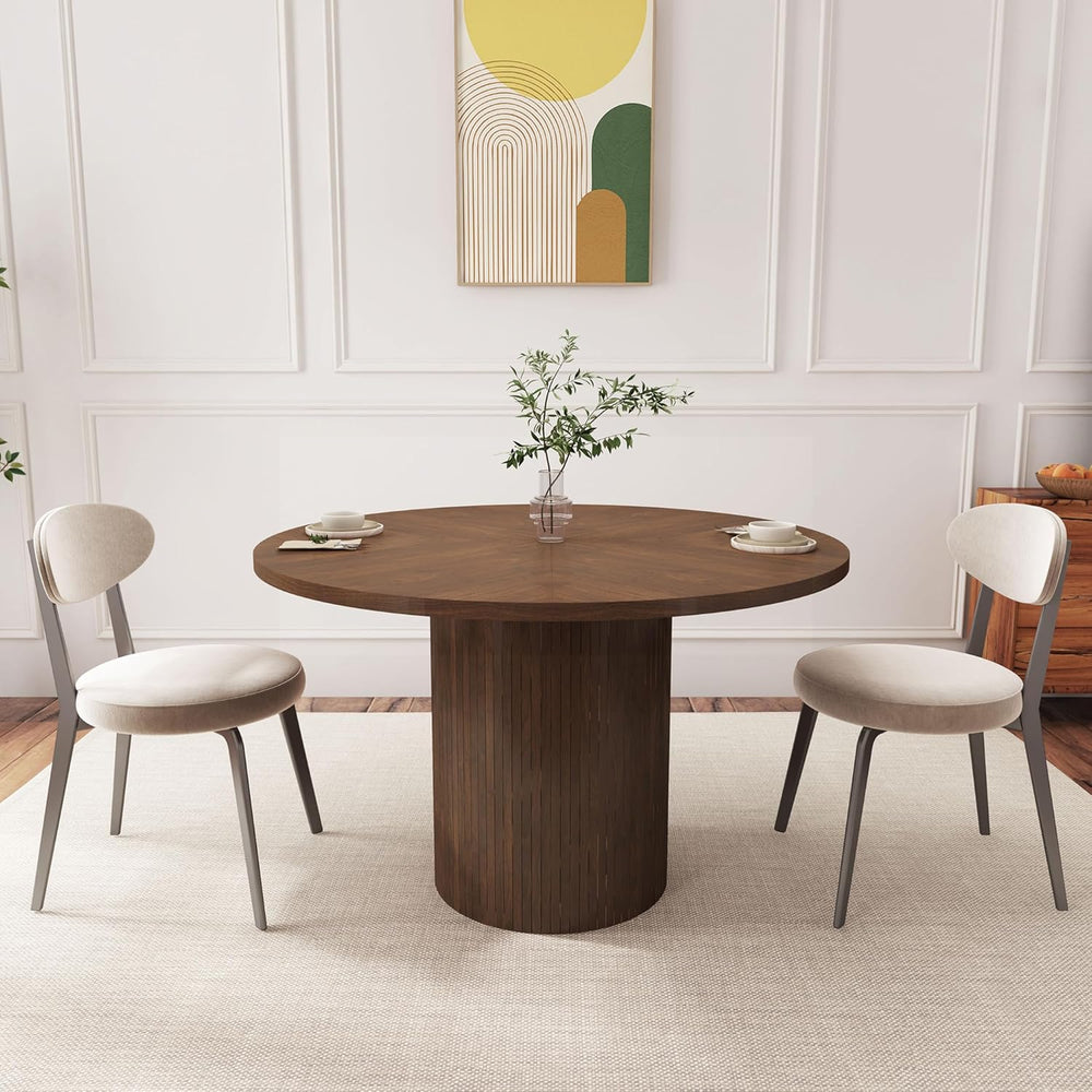 QHITTY Fluted Round Dining Table, 47-inch Wood Kitchen for 4, Farmhouse Circl...