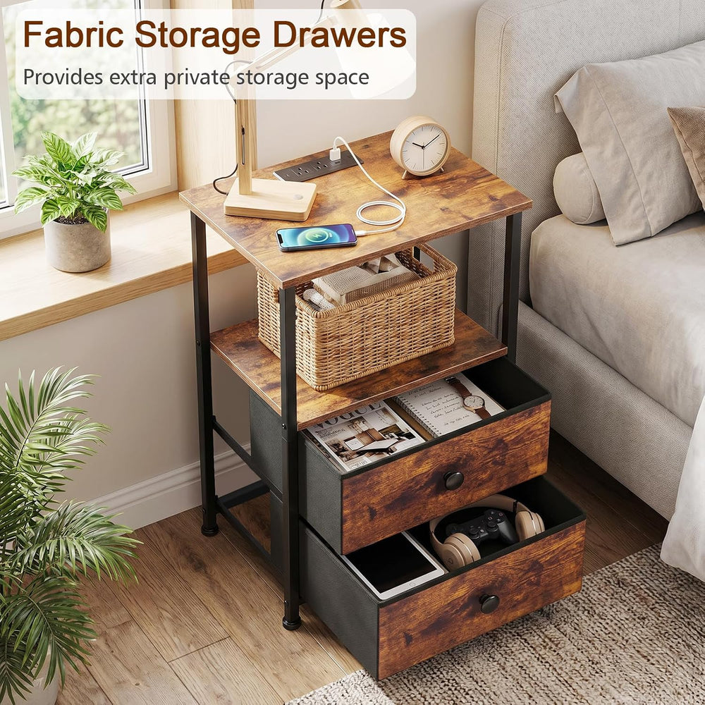 LOAKEKEL Night Stand, Nightstands Set of 2 with Charging Station | Bedside Ta...