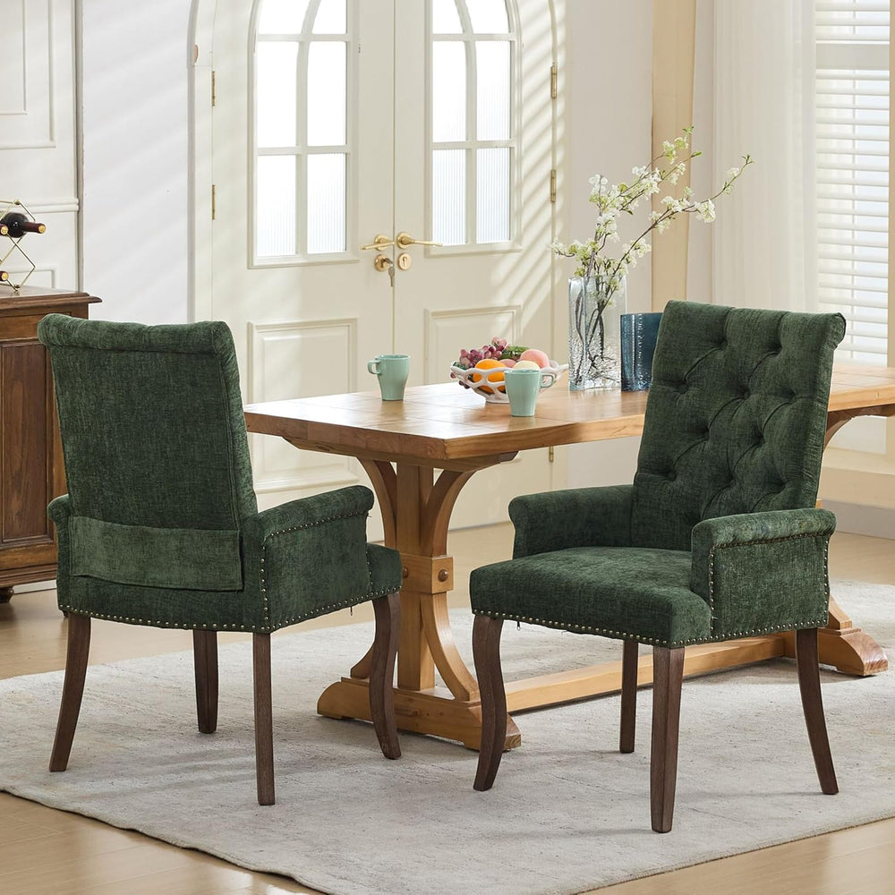 Chenille Tufted Dining Chairs with High Back,Neutral Fabric Upholstered Kitch...