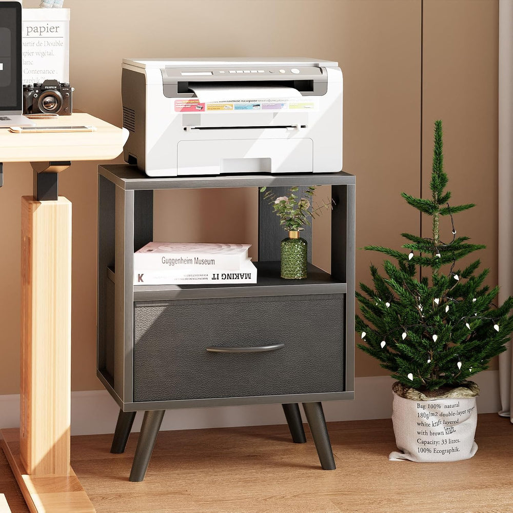 Aenuert Night Stand, Black Nightstand with Drawer, Side Table with Open Stora...