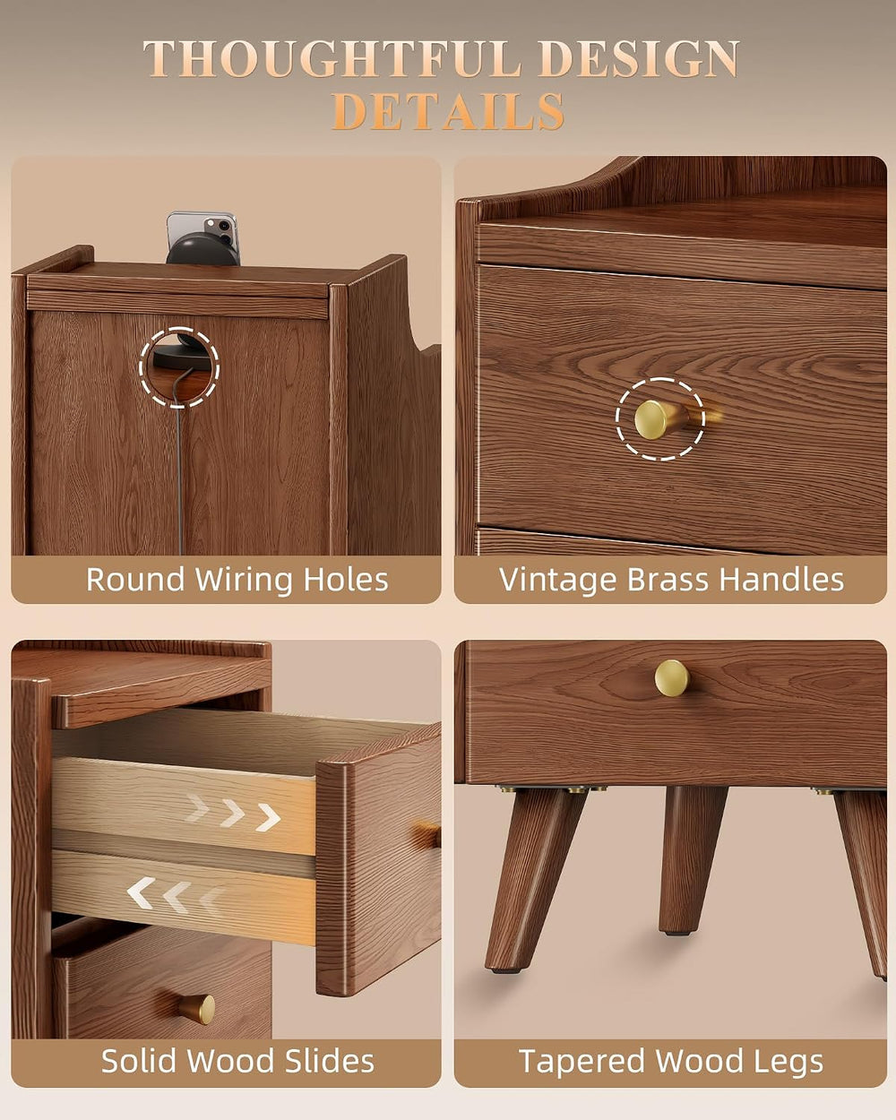 IUNVR Narrow Nightstand with 3 Drawers, Solid Wood Slim Bedside Table | 7.9&q...